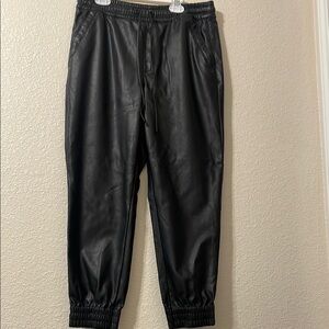 Black leather Jogger Pants